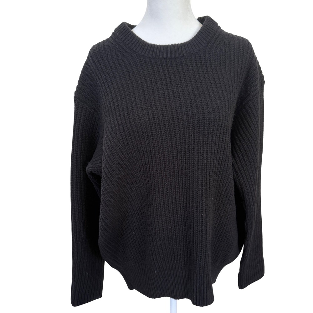 Athleta Wool Blend Black Rib Knit Sweater Women's XS Crewneck Cozy Minimalist